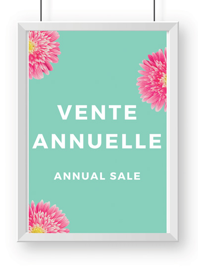 Photo: A poster with 'Ventre Annuelle' in a larger font and 'Annual Sale' below it in a smaller font