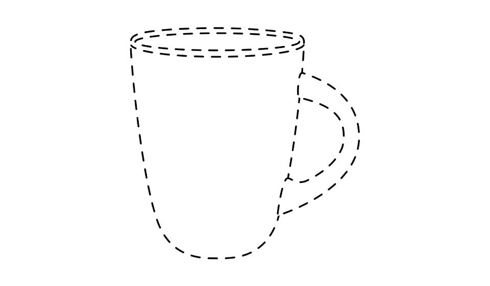 dotted outline drawing of full coloured mug for trademark registration