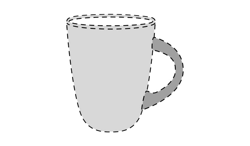 dotted outline drawing of 2 coloured mug for trademark registration