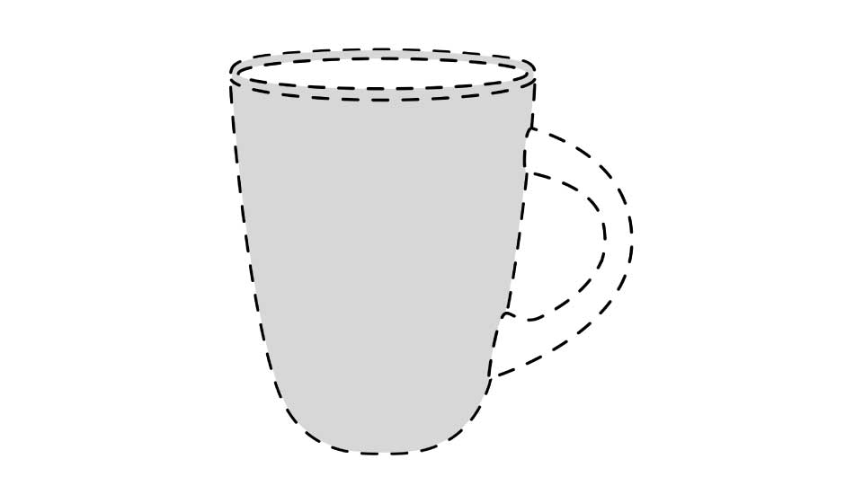 dotted outline drawing of full coloured mug body no colour handle trademark registration