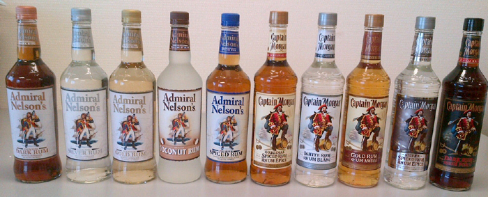 A line up of Admiral Nelson bottles