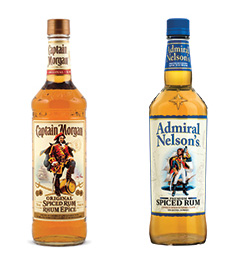 A Captain Morgan bottle and a Admiral Nelson bottle next to each other showing similar traits