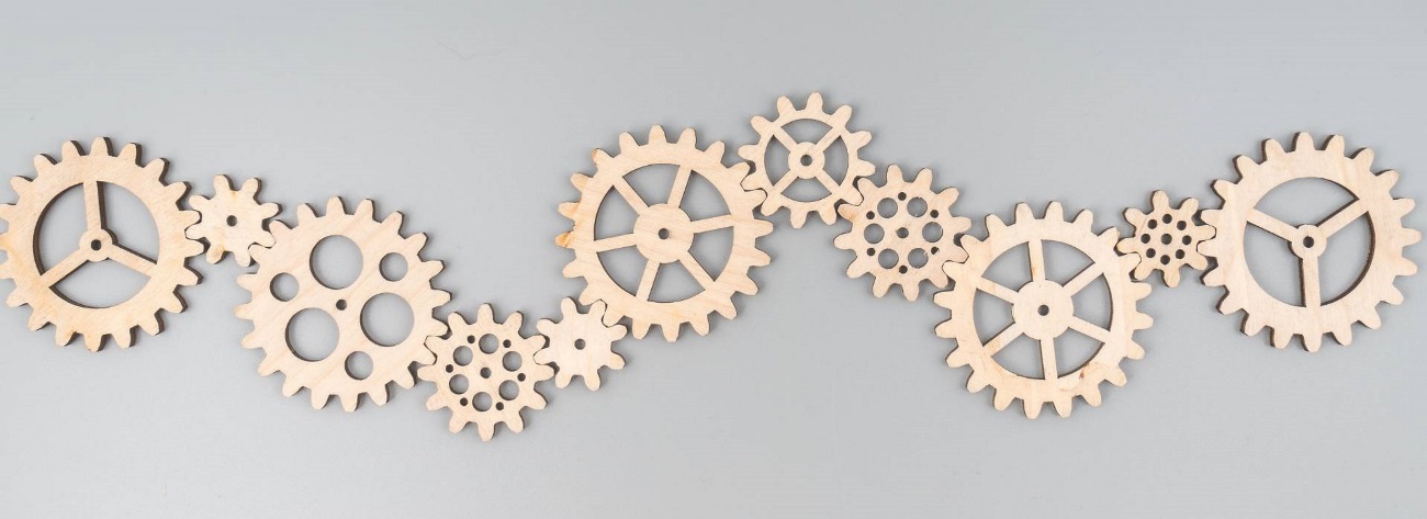 wooden gears connected together