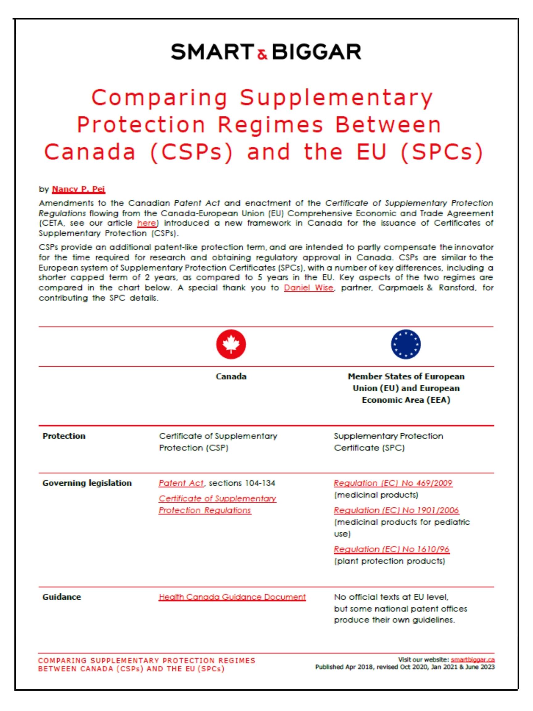 Comparing Patent Term Extension Regimes Between Canada (CSPs) and the EU (SPCs)