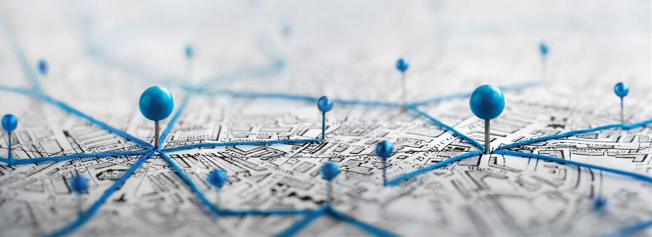 Location marking with blue pins on a map